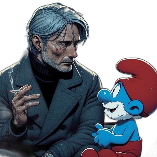 comic book art, concept art, blue, elderly transparent PNG cut-out