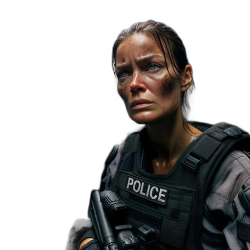 face, weapon, concept art, photorealistic transparent PNG cut-out