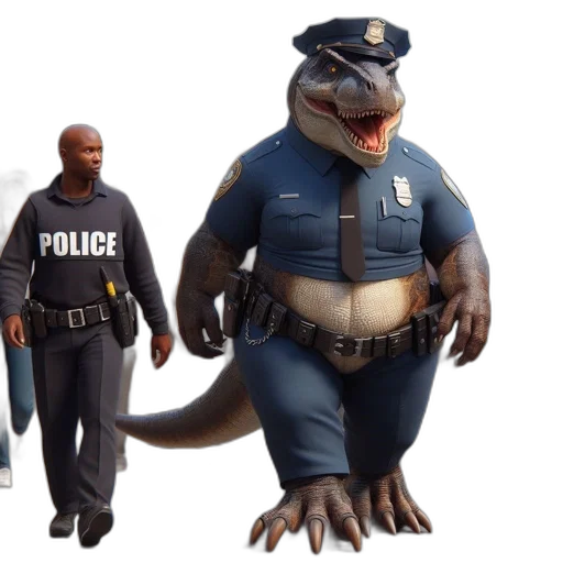 concept art, 3d render, t-rex, police transparent PNG cut-out
