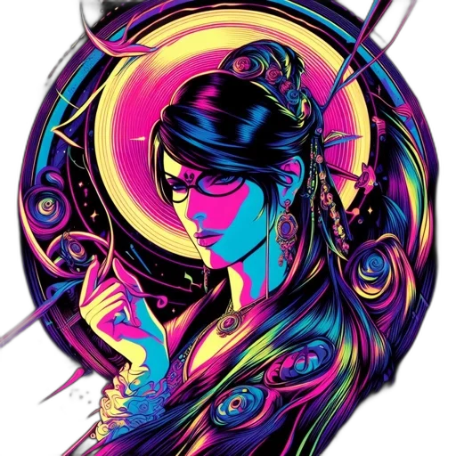 dress, jewelry, staff, cyberpunk transparent PNG cut-out