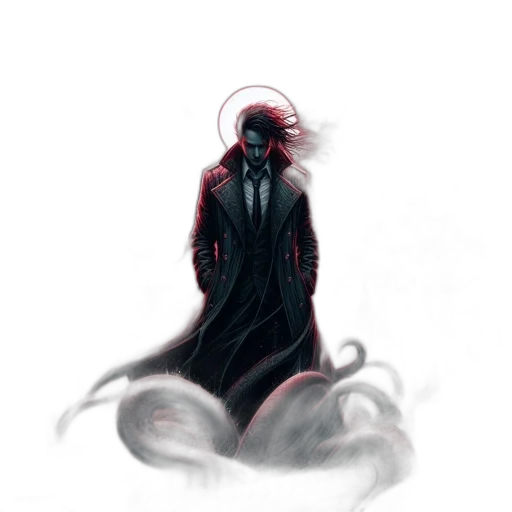 creature, mask, jacket, staff transparent PNG cut-out