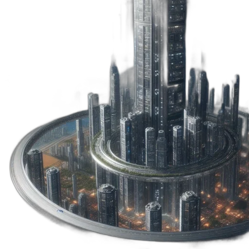 building, 3d render, concept art, cyberpunk transparent PNG cut-out