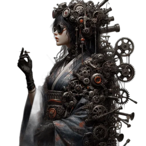 dress, robot, staff, weapon transparent PNG cut-out