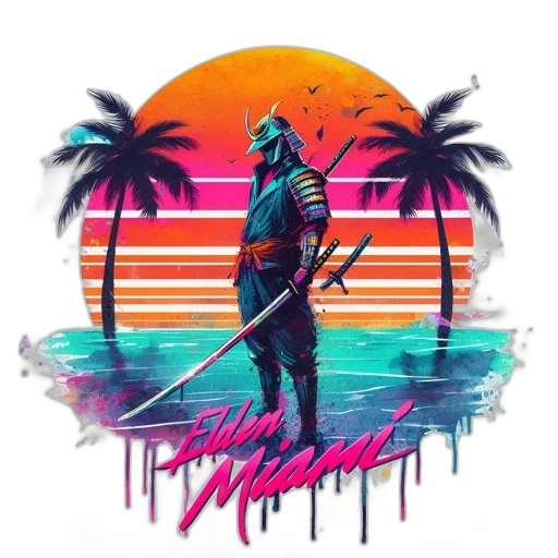 jacket, sword, vaporwave, cyberpunk transparent PNG cut-out