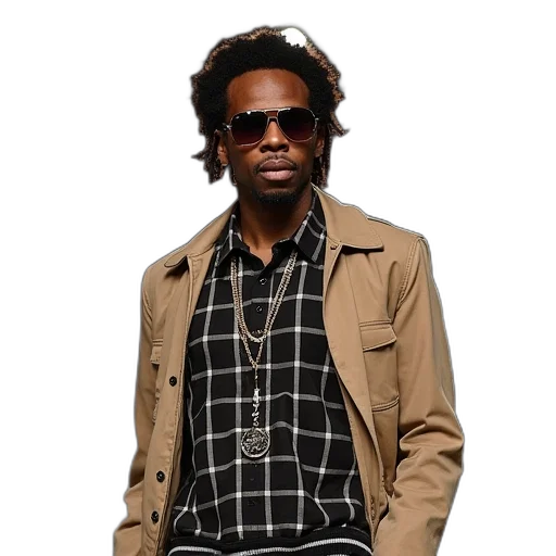 jacket, staff, earth tones, rapper transparent PNG cut-out
