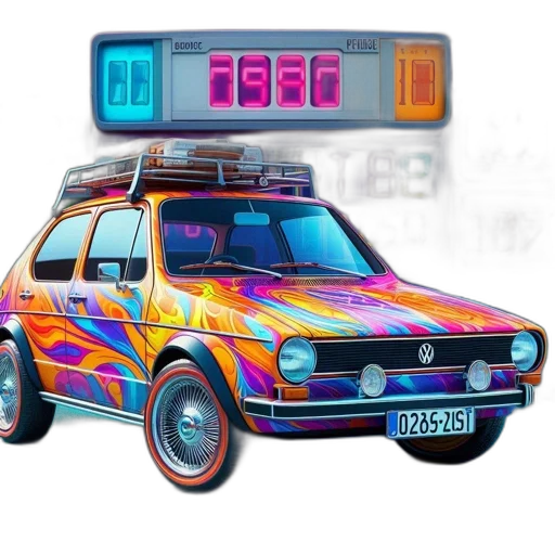 car, concept art, pixel art, vaporwave transparent PNG cut-out