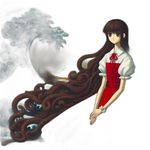 hair, dress, staff, creature transparent PNG cut-out