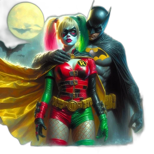 comic book art, concept art, batman, harley transparent PNG cut-out