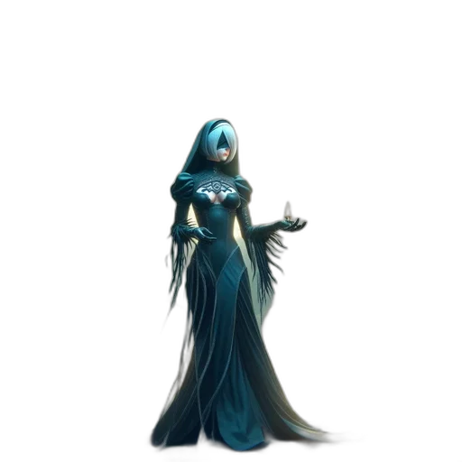 dress, creature, staff, robot transparent PNG cut-out