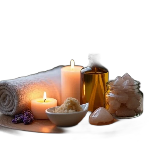 photorealistic, earth tones, serene, spa transparent PNG cut-out