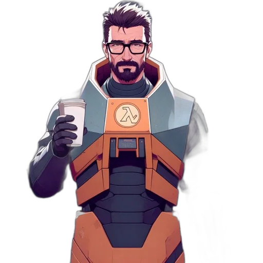 robot, jacket, staff, face transparent PNG cut-out