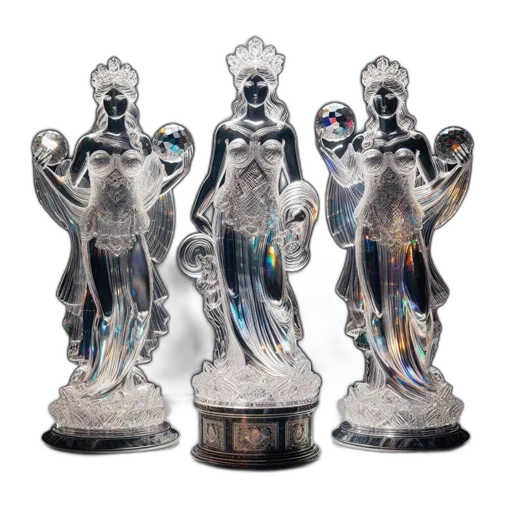 three, glowing, glass, statues transparent PNG cut-out