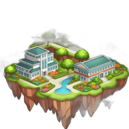 building, concept art, 3d render, pixel art transparent PNG cut-out