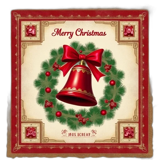 vintage-style, postcard, red, gold transparent PNG cut-out