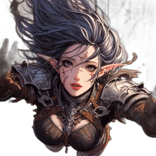 face, hair, weapon, fantasy art transparent PNG cut-out