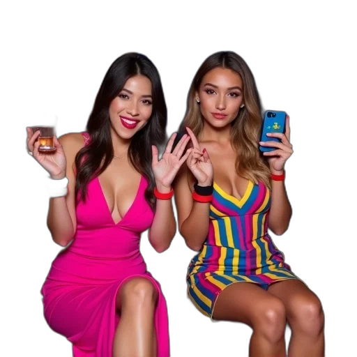 dress, two, women, sitting transparent PNG cut-out
