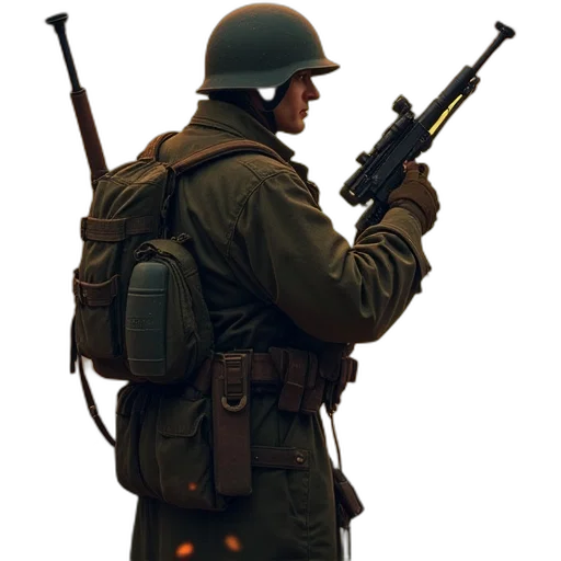 weapon, jacket, hat, staff transparent PNG cut-out