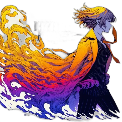 dragon, hair, dress, staff transparent PNG cut-out