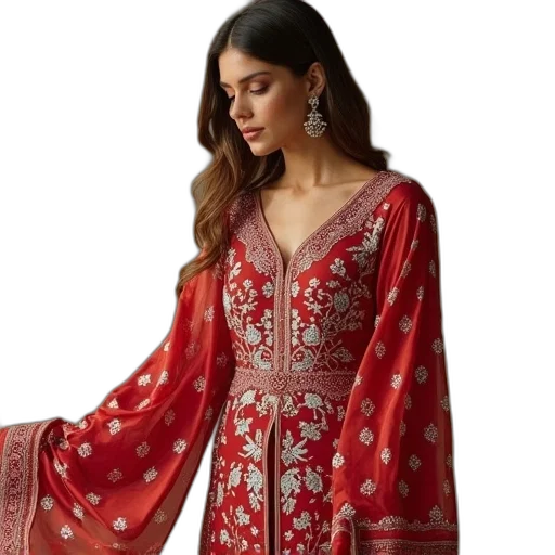 dress, red, kesa, embroidered transparent PNG cut-out