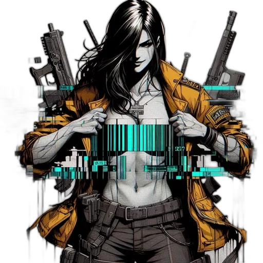 jacket, weapon, cyberpunk, comic book art transparent PNG cut-out
