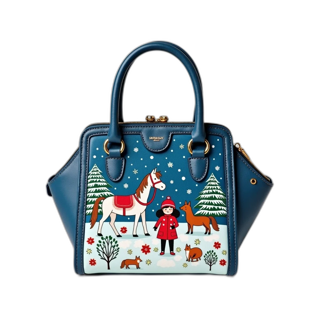 small, blue, patterned, handbag transparent PNG cut-out