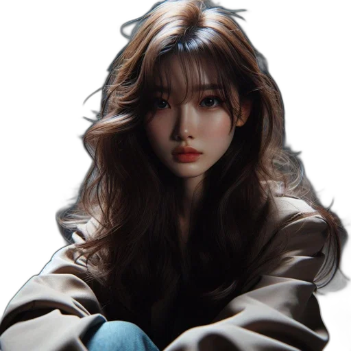 hair, face, jacket, photorealistic transparent PNG cut-out