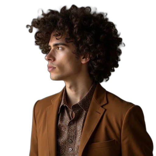 jacket, hair, face, staff transparent PNG cut-out