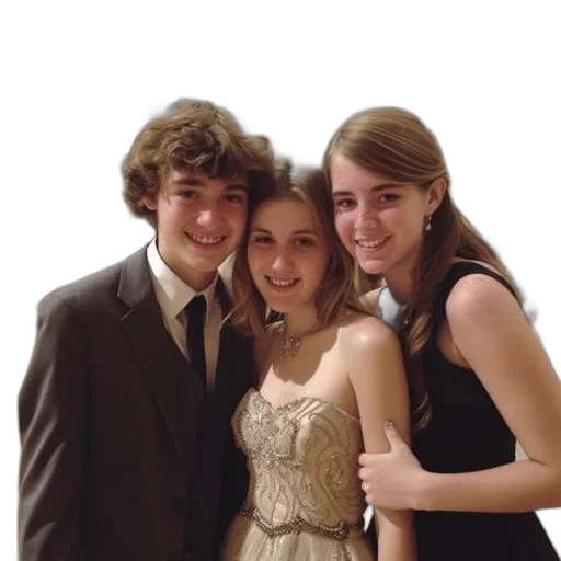 dress, photorealistic, three, teenagers transparent PNG cut-out
