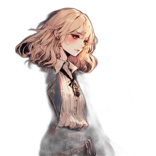 jacket, dress, staff, hair transparent PNG cut-out
