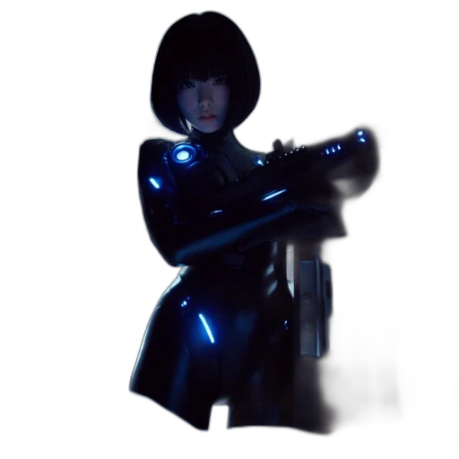 robot, staff, jacket, weapon transparent PNG cut-out