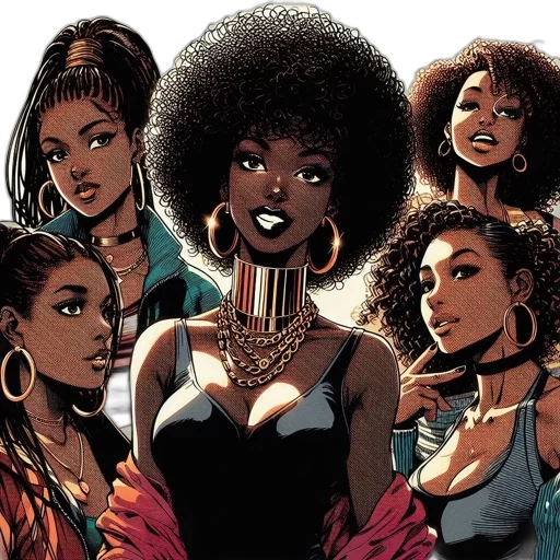 comic book art, concept art, five, female transparent PNG cut-out