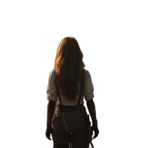 staff, jacket, dress, hair transparent PNG cut-out