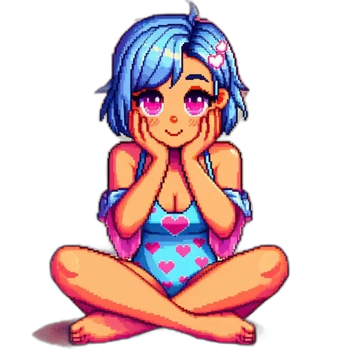 pixel art, vaporwave, anime, cartoon transparent PNG cut-out