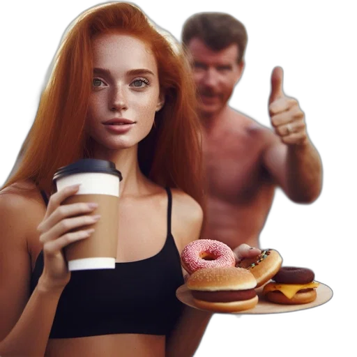 food, vaporwave, young, woman transparent PNG cut-out