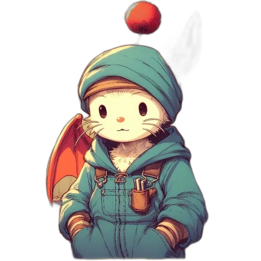 dragon, staff, jacket, hat transparent PNG cut-out