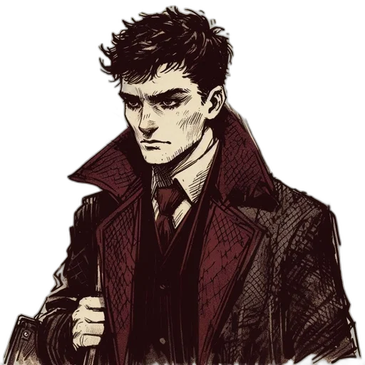 jacket, staff, face, comic book art transparent PNG cut-out