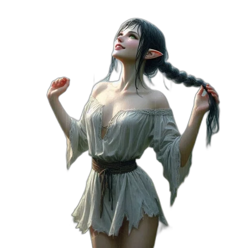 dress, creature, staff, fantasy art transparent PNG cut-out