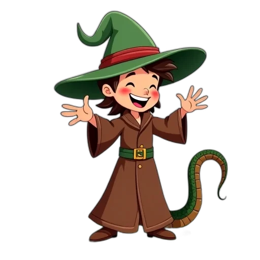 staff, hat, dragon, cartoon transparent PNG cut-out