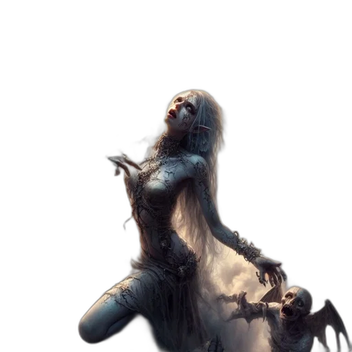 creature, dress, staff, hair transparent PNG cut-out