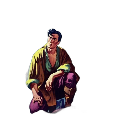 jacket, staff, comic book art, pixel art transparent PNG cut-out