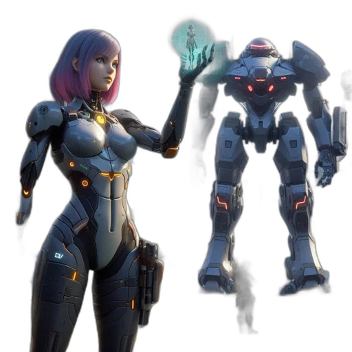 robot, weapon, concept art, 3d render transparent PNG cut-out
