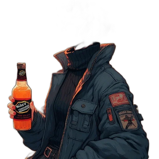 jacket, bottle, hat, weapon transparent PNG cut-out