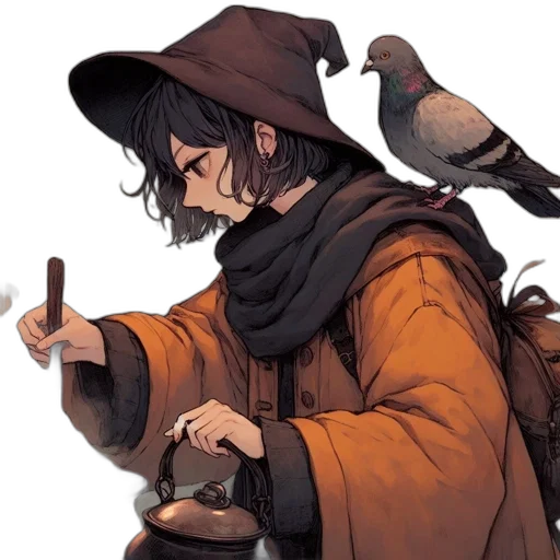 weapon, staff, jacket, hat transparent PNG cut-out