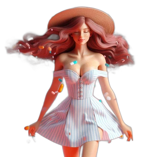 dress, hair, 3d render, concept art transparent PNG cut-out