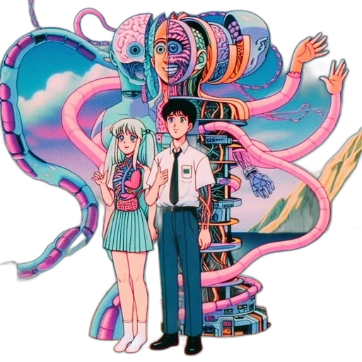 robot, jacket, vaporwave, anime transparent PNG cut-out