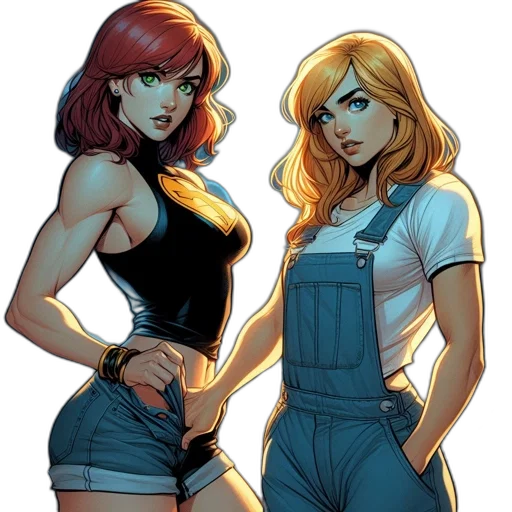 comic book art, concept art, cartoon, two transparent PNG cut-out