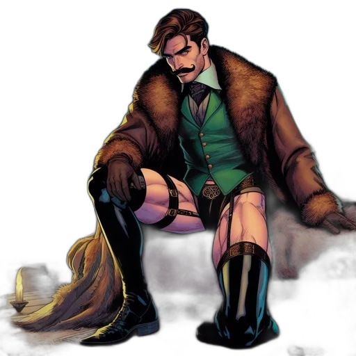 jacket, hair, staff, comic book art transparent PNG cut-out