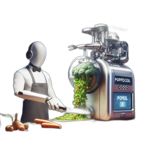 food, robot, 3d render, photorealistic transparent PNG cut-out