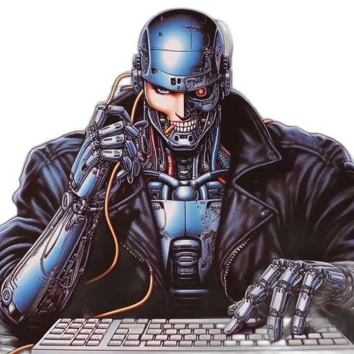 robot, jacket, weapon, cyberpunk transparent PNG cut-out