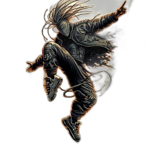 hair, dragon, jacket, staff transparent PNG cut-out